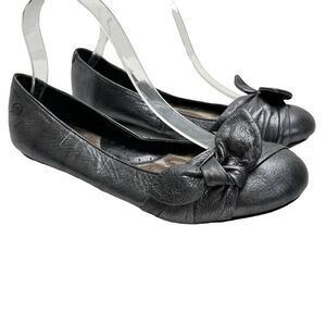 BORN Metallic Genuine Leather Round Toe Pewter Silver Flats Loafers Shoes sz 8